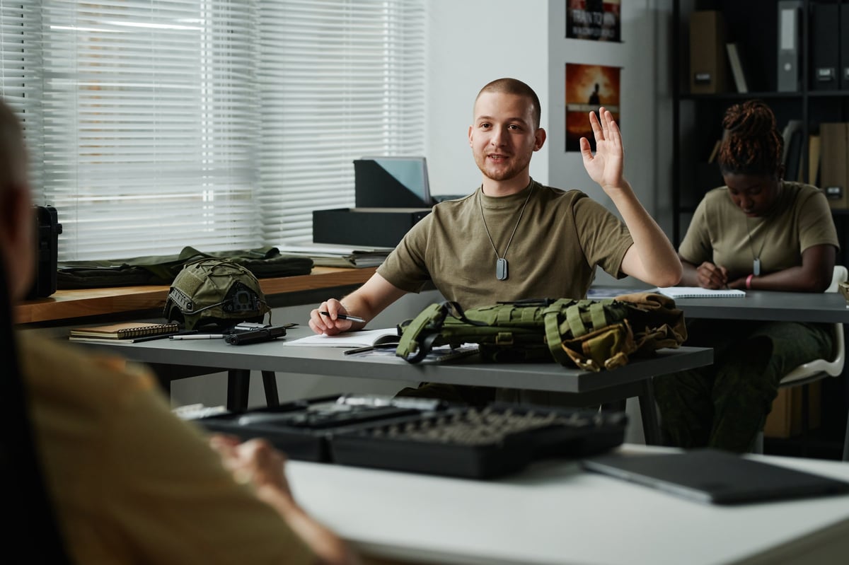 Student veteran participating in classroom education