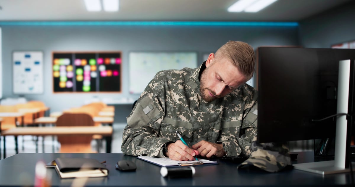 Military Student Education. Army Soldier Veteran In College